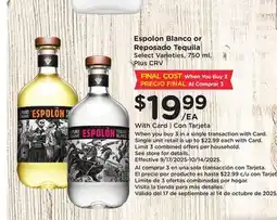 Ralphs Espolon Blanco or Reposado Tequila offer