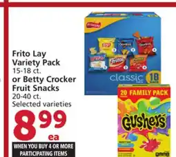 Vons Frito Lay Variety Pack 15-18 ct. or Betty Crocker Fruit Snacks 20-40 ct offer
