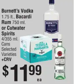 Smart & Final Burnett's Vodka, Bacardi Rum or Cutwater Spirits offer