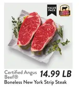 Fresh Thyme Certified Angus Beef Boneless New York Strip Steak offer