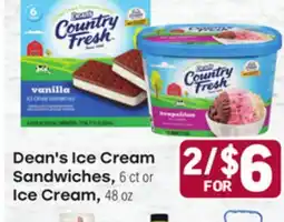Tony’s Fresh Market Dean's Ice Dean's Sandwiches, 6 ct or Ice Cream, 48 oz offer