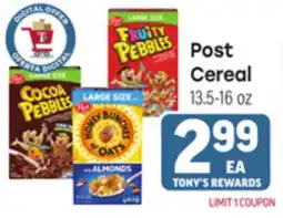 Tony’s Fresh Market Post Cereal offer