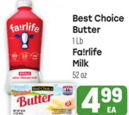 Tony’s Fresh Market Best Choice Butter, 1 Lb Fa!rlife Milk 52 oz offer