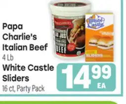 Tony’s Fresh Market Papa Charlie's Italian Beef 4 Lb White Castle Sliders 16ct, Party Pack offer