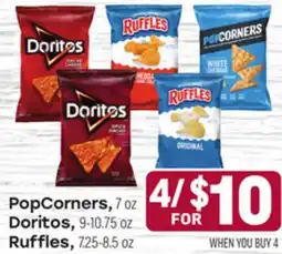 Tony’s Fresh Market PopCorners, 7 oz Doritos, 9-10.75 oz Ruffles, 7.25-8.5 oz offer