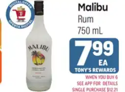 Tony’s Fresh Market Malibu Rum offer