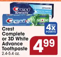 Jewel-Osco Crest Complete or 3D White Advance Toothpaste offer