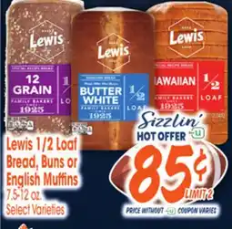 Jewel-Osco Lewis 1/2 Loaf Bread, Buns or English Muffins offer