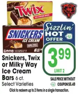 Jewel-Osco Snickers, Twix or Milky Way Ice Cream Bars offer