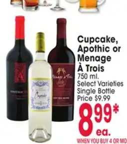 Jewel-Osco Cupcake, Apothic or Menage À Trois offer