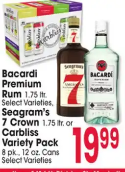 Jewel-Osco Bacardi Premium 1.75 ltr. Seagram's 7 Crown 1.75 ltr. or Carbliss Variety Pack 8 pk., 12 oz. Cans offer