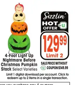 Jewel-Osco 4-Foot Light Up Nightmare Before Christmas Pumpkin Stack offer