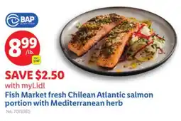 Lidl Fish Market fresh Chilean Atlantic salmon portion with Mediterranean herb offer