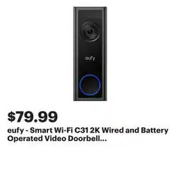 Best Buy eufy - Smart Wi-Fi C31 2K Wired and Battery Operated Video Doorbell with 32GB MicroSD Card - Black offer