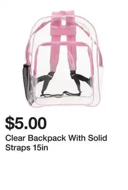 Five Below Clear Backpack With Solid Straps 15in offer
