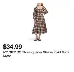 Marshalls IVY CITY CO Three-quarter Sleeve Plaid Maxi Dress offer