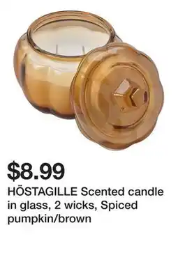 Ikea HÖSTAGILLE Scented candle in glass, 2 wicks, Spiced pumpkin/brown offer
