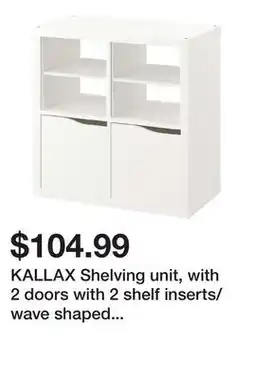 Ikea KALLAX Shelving unit, with 2 doors with 2 shelf inserts/wave shaped white offer
