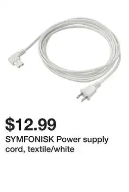 Ikea SYMFONISK Power supply cord, textile/white offer