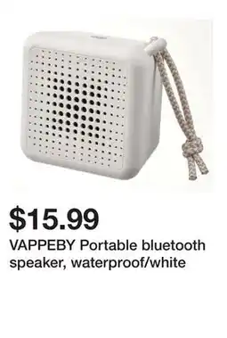 Ikea VAPPEBY Portable bluetooth speaker, waterproof/white offer