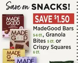 Heinen's MadeGood Bars 5-6 CT., Granola Bites 5 CT. or Crispy Squares 6 CT offer
