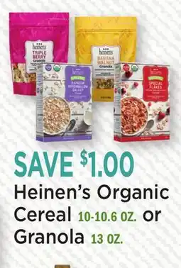 Heinen's Heinen's Organic Cereal 10-10.6 OZ. or Granola 13 OZ offer