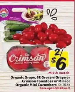 Winn Dixie Organic Grape, SE Grocers Grape or Crimson Tomatoes or Mini or Organic Mini Cucumbers offer
