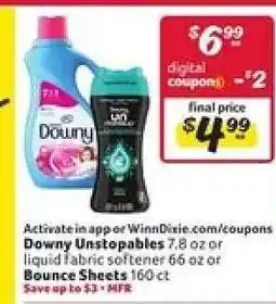 Winn Dixie Downy Unstopables or Bounce Sheets offer