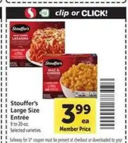 Safeway Stouffer's Large Size Entrée offer