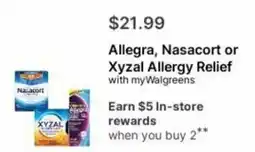 Walgreens Allegra, Nasacort or Xyzal Allergy Relief offer