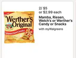 Walgreens Mamba, Riesen, Welch's or Werther's Candy or Snacks offer