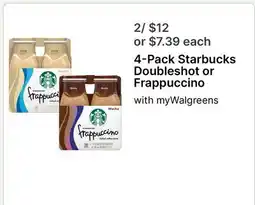 Walgreens 4 - Pack Starbucks Doubleshot or Frappuccino offer
