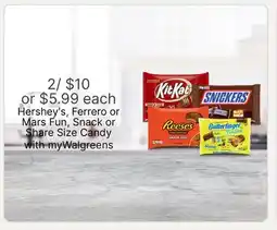 Walgreens Hershey's, Ferrero or Mars Fun, Snack or Share Size Candy offer