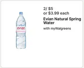 Walgreens Evian Natural Spring Water offer