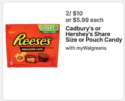 Walgreens Cadbury's or Hershey's Share Size or Pouch Candy offer