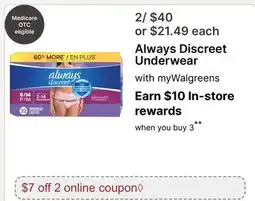 Walgreens Always Discreet Underwear offer
