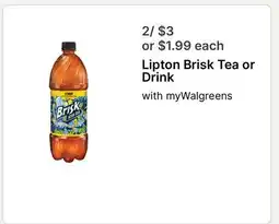 Walgreens Lipton Brisk Tea or Drink offer