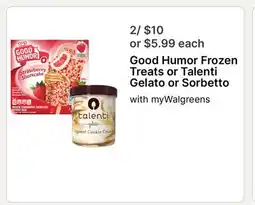 Walgreens Good Humor Frozen Treats or Talenti Gelato or Sorbetto offer