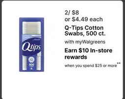 Walgreens Q-Tips Cotton Swabs, 500 ct offer