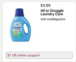 Walgreens All or Snuggle Laundry Care offer