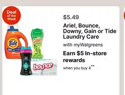 Walgreens Ariel, Bounce, Downy, Gain or Tide Laundry Care offer