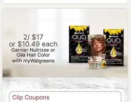 Walgreens Garnier Nutrisse or Olia Hair Color with myWalgreens offer