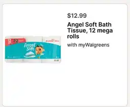 Walgreens Angel Soft Bath Tissue, 12 mega rolls offer