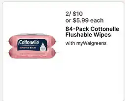Walgreens 84-Pack Cottonelle Flushable Wipes offer