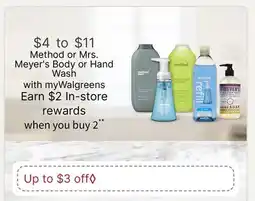 Walgreens Method or Mrs. Meyer's Body or Hand Wash offer