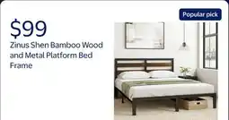 Walmart Zinus 35 Shen Bamboo Wood and Metal Platform Bed Frame, Queen offer
