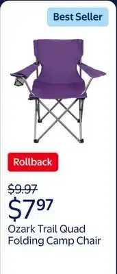 Walmart Ozark Trail Quad Folding Camp Chair with Cup Holder, Purple offer