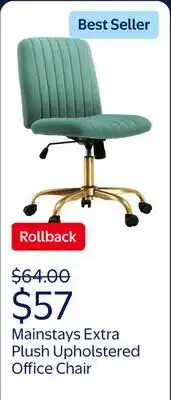 Walmart Mainstays Extra Plush Velvet Channel Upholstered Office Chair, Green Sage offer