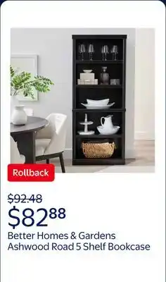 Walmart Better Homes & Gardens 71 Ashwood Road 5 Shelf Bookcase, Black Finish offer