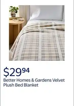 Walmart Better Homes & Gardens Velvet Plush Super Soft Bed Blanket, Full/Queen Size, Grey Plaid offer